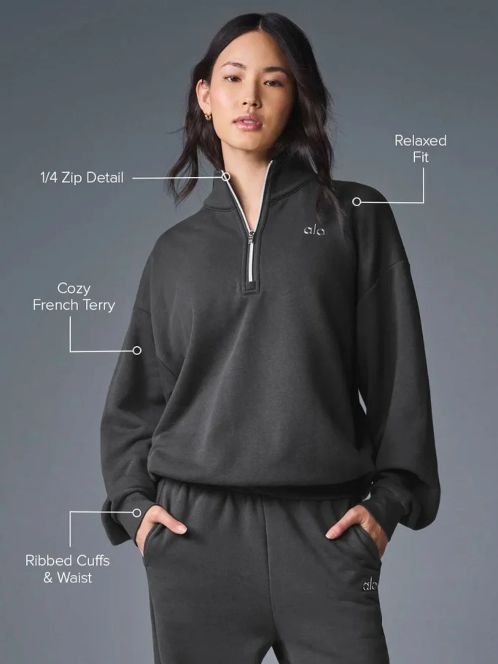 Alo Yoga Accolade 1/4 Zip Pullover Anthracite Size Small